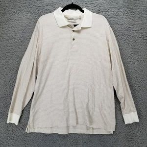 Turnbury Shirt Mens Large Beige Striped Pima Cotton Long Sleeve 1/4 Button